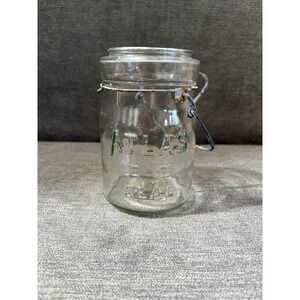 Mason Jar Atlas 3 E Z Seal Wire Bail Glass Clear Pint Vintage No Lid
